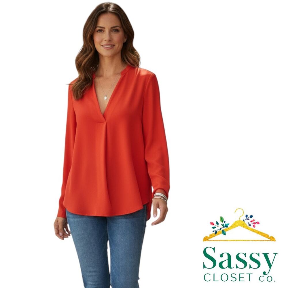 ✨ ZARA Red V-Neck Blouse S 3/4 Sleeve Viscose Office Capsule EUC 💎